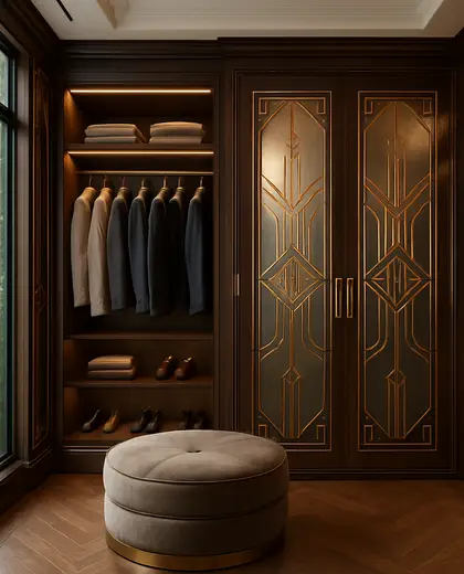 art deco condo — walk in closet (forest)