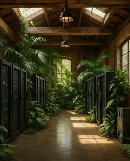 rustic indoor garden — server room (tropical)