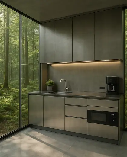 futuristic office space — small kitchen (forest)