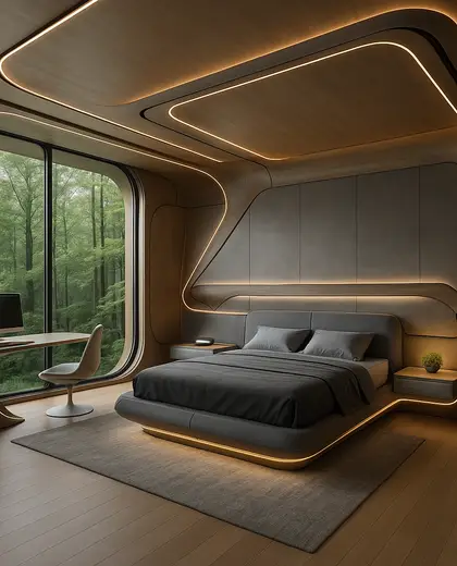 futuristic condo — youth bedroom (forest)