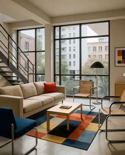 bauhaus house — living room (urban)