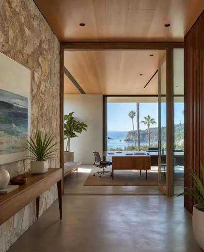mid-century modern office space — entryway (coastal)