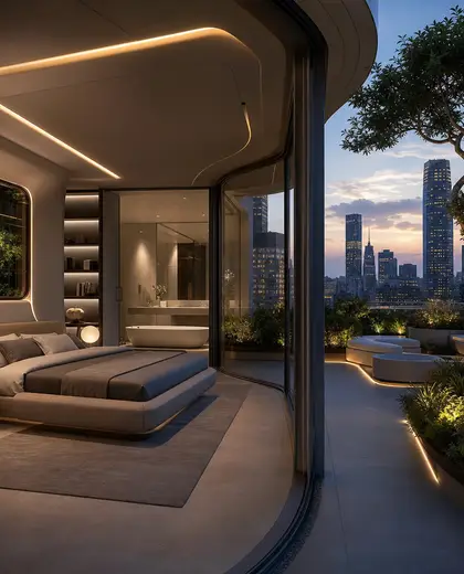 futuristic rooftop garden — master bedroom (urban)