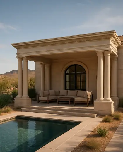 neoclassical yard — family room (desert)