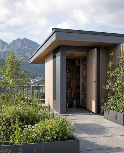 sustainable rooftop garden — storage room (mountain)