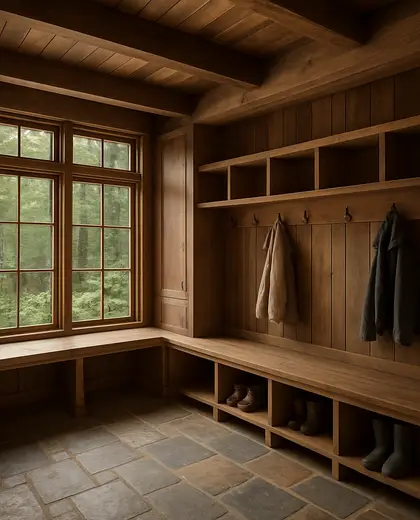 rustic office space — mud room (forest)