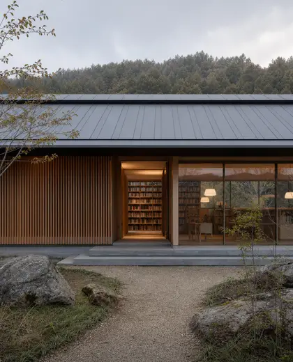 japandi facade — library (rural)