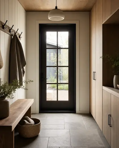 japandi farmhouse — mud room (urban)