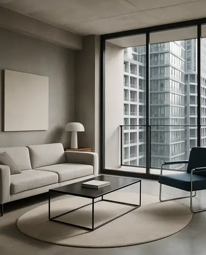 bauhaus condo — living room (urban)
