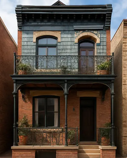 eclectic house — balcony (urban)