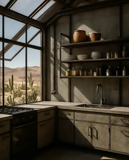 industrial greenhouse — small kitchen (desert)