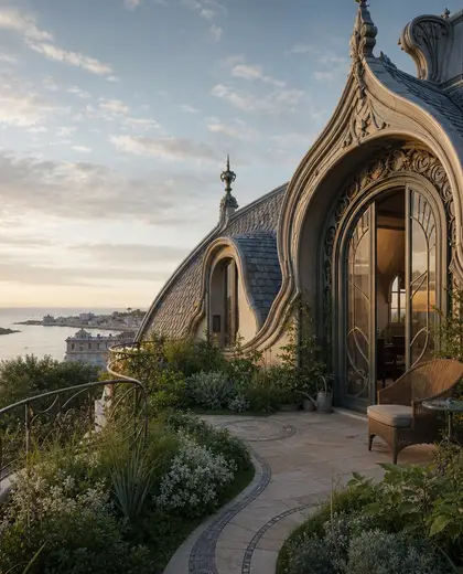 art nouveau rooftop garden — attic (coastal)