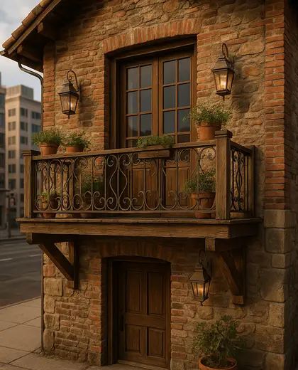 rustic house — balcony (urban)