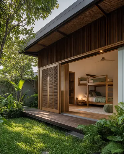 sustainable backyard — childrens bedroom (tropical)