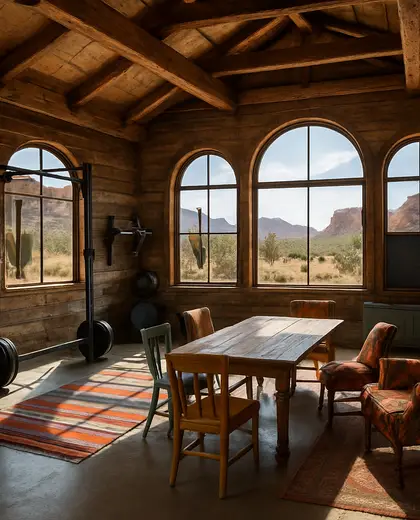 eclectic farmhouse — training room (desert)