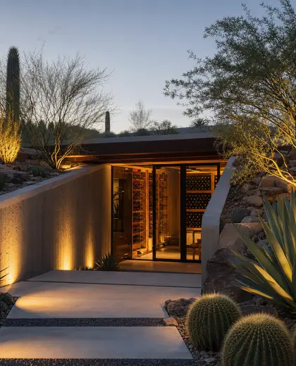 mid-century modern garden — wine cellar (desert)