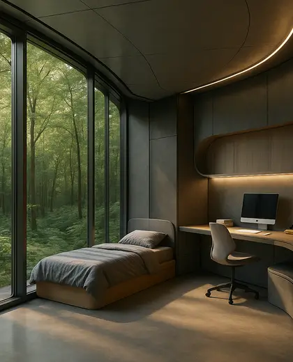 futuristic building — youth bedroom (forest)