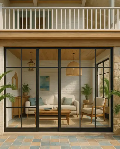 eclectic facade — living room (coastal)