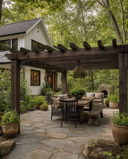 eclectic farmhouse — pergola (forest)