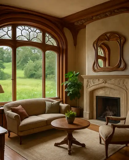 art nouveau home — living room (rural)