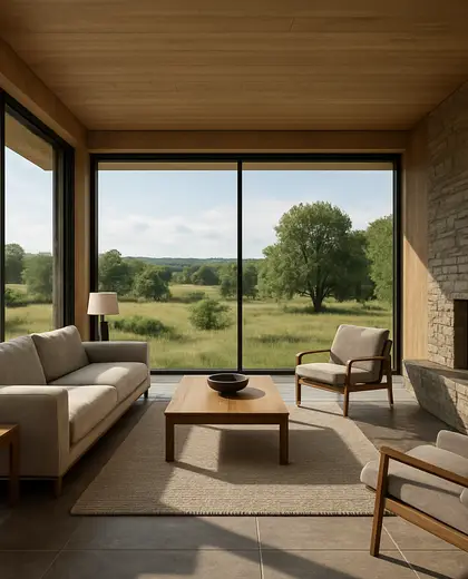 modern house — living room (rural)