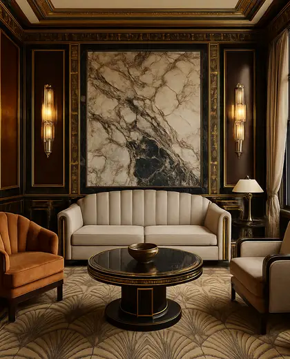 art deco house — living room (urban)