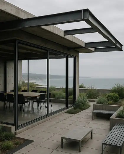 industrial rooftop garden — meeting room (coastal)
