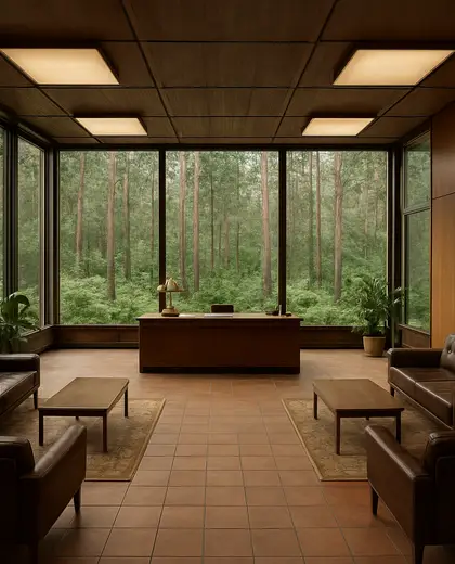 vintage office space — main hall (forest)