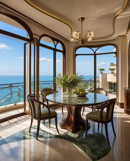 art nouveau penthouse — informal dining room (coastal)