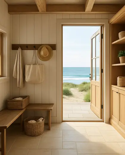 sustainable farmhouse — mud room (beach)