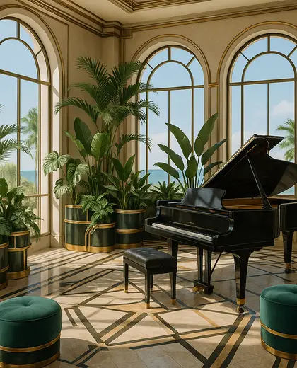 art deco indoor garden — music room (coastal)