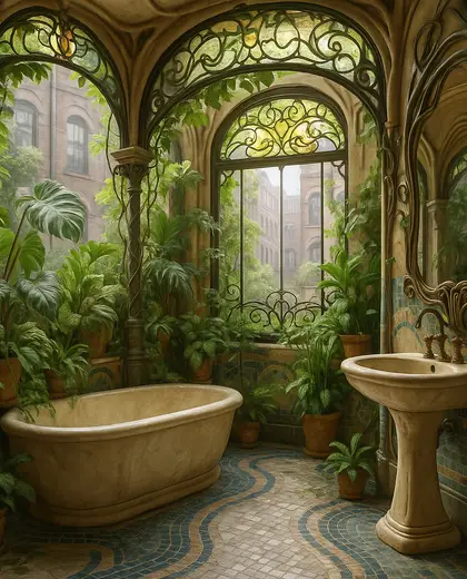 art nouveau indoor garden — bathroom (urban)