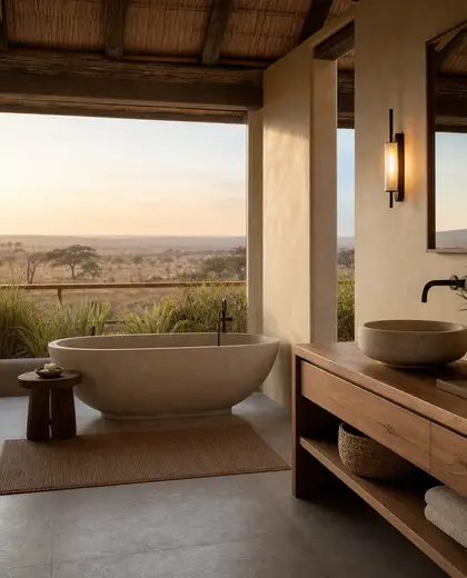 japandi rooftop garden — bathroom (savanna)