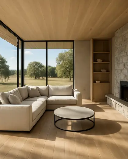 modern salon — family room (rural)