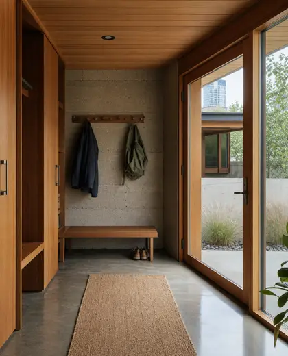 mid-century modern home — mud room (urban)