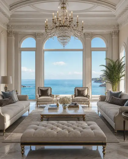 neoclassical salon — living room (ocean)