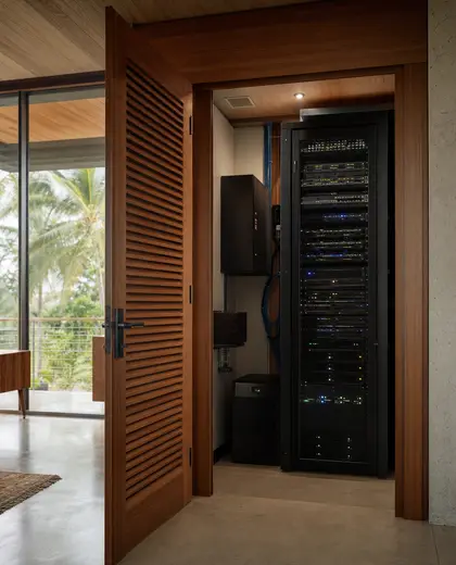 mid-century modern apartment — server room (tropical)