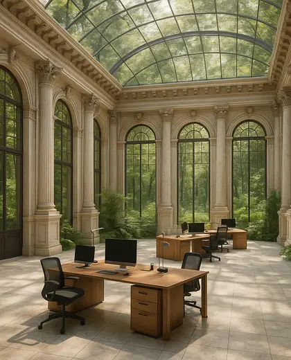 neoclassical office space — atrium (forest)