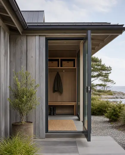 sustainable facade — mud room (coastal)