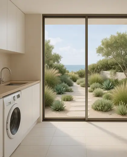 minimalist garden — laundry room (coastal)