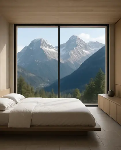 minimalist apartment — bedroom (mountain)