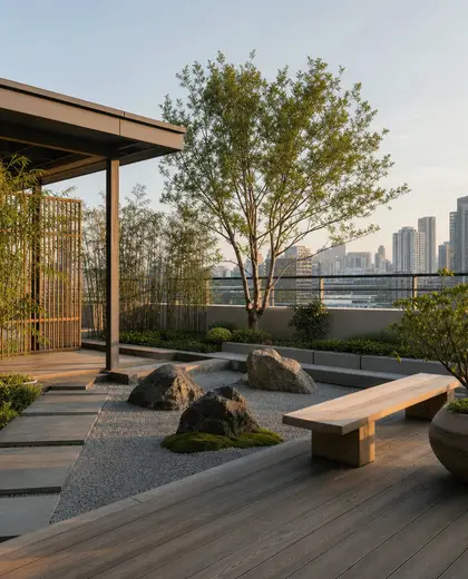 japandi rooftop garden — terrace (urban)