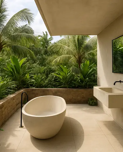 bauhaus rooftop garden — bathroom (tropical)