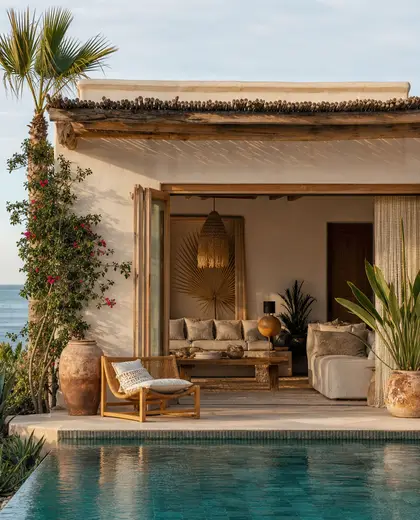 bohemian facade — pool house (coastal)