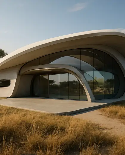 futuristic facade — reception (savanna)