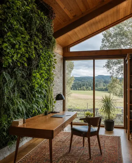 mid-century modern vertical garden — study (rural)