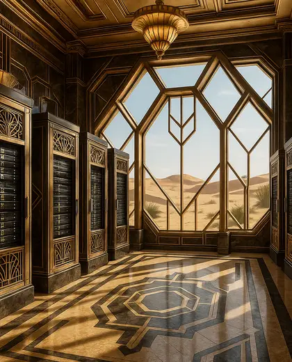 art deco public space — server room (desert)