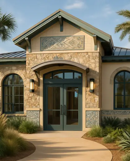 eclectic facade — reception (coastal)