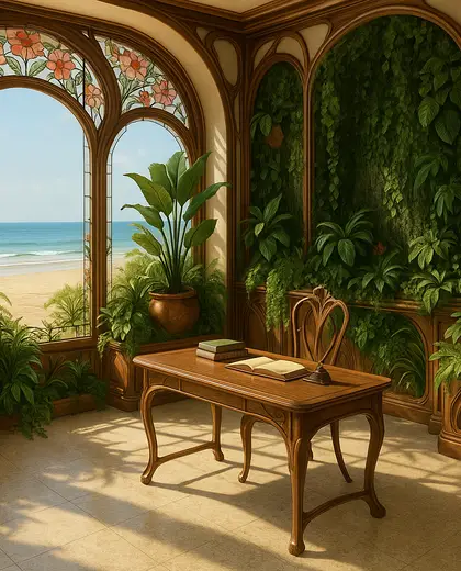 art nouveau indoor garden — study (beach)