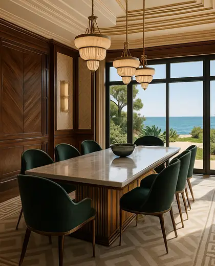 art deco yard — formal dining room (coastal)
